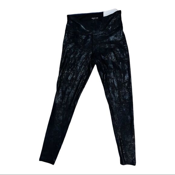 Calvin Klein Performance Black High Waist Foil Logo Print Leggings Small NWT - Picture 1 of 5